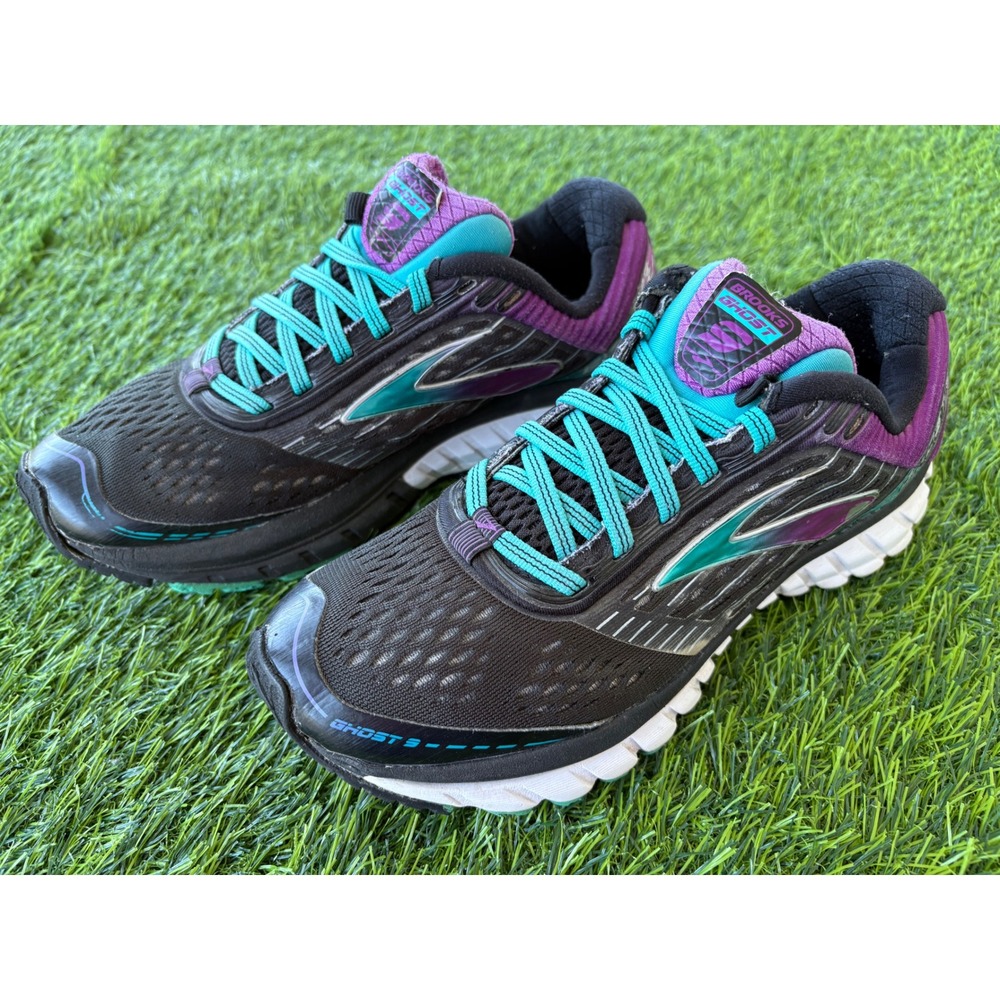 Brooks Ghost 9 Womens Running Shoes Black Purple Teal 1202251B093 Size 7.5
